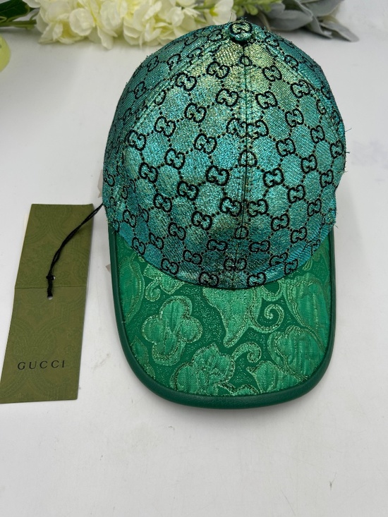 Unisex Gucci monogram Jacquard Baseball Cap in Green. Size Medium. Made in Italy main image 4